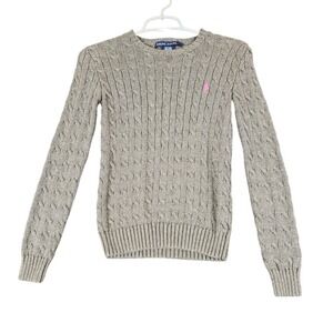 Ralph Lauren Gray Cable Knit Sweater with Pink Accent